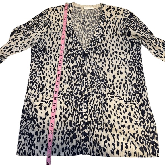 Equipment Femme | Sullivan Cashmere Cardigan Blue Cream Leopard Size L - Picture 12 of 12